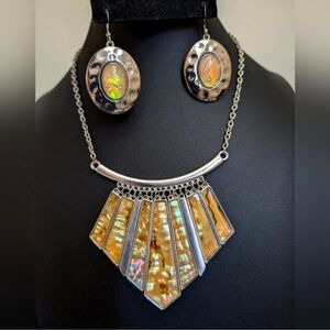 VINTAGE Abalone Necklace and Earrings Set
